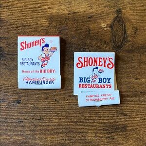 Shoney's Big Boy Matchbooks 2 Vintage Match Book Covers Hamburger Strawberry Pie